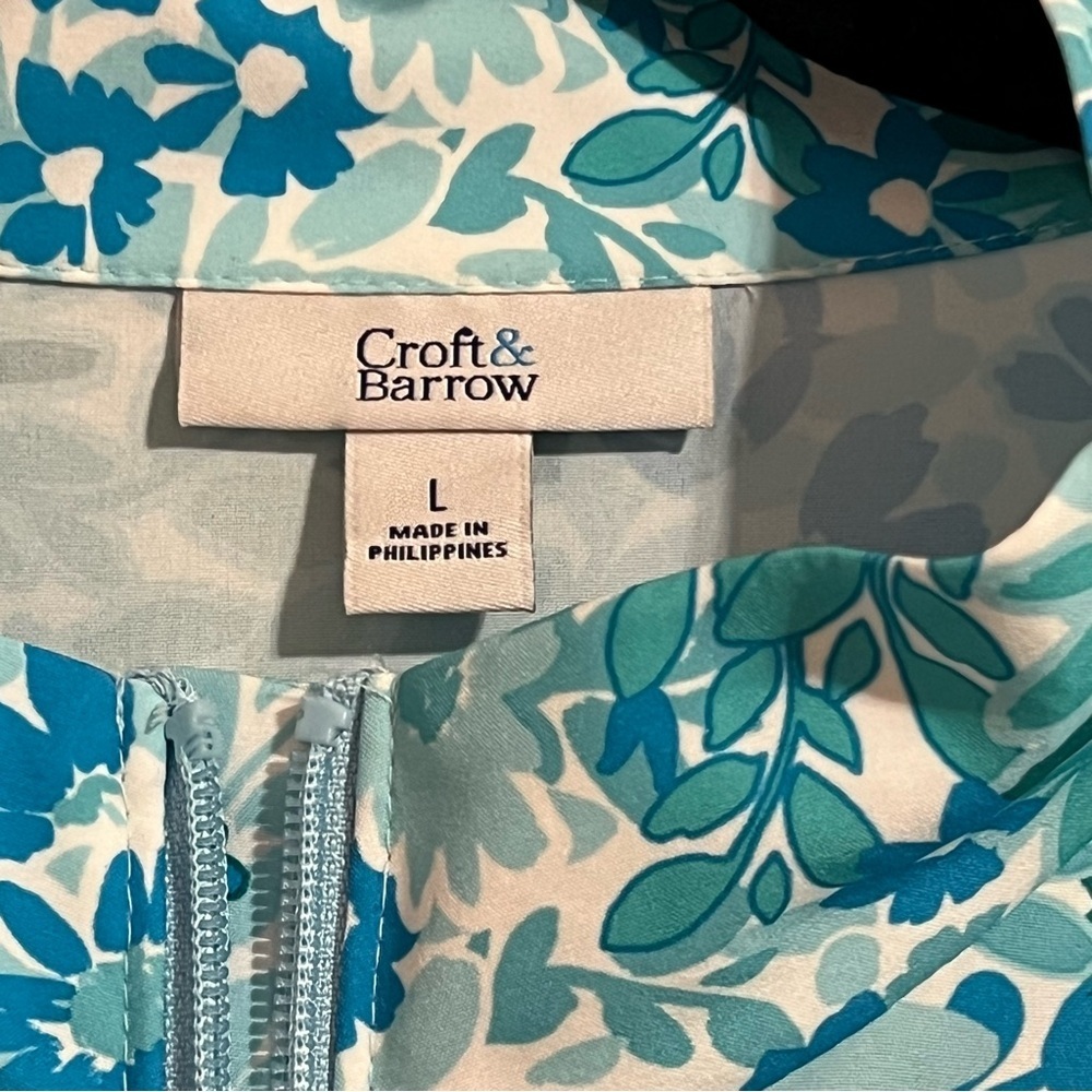 #90 CROFT & BARROW ABSTRACT AQUA BLUE & GREEN FLORAL ZIP JACKET SIZE LARGE NWOT - Picture 4 of 7